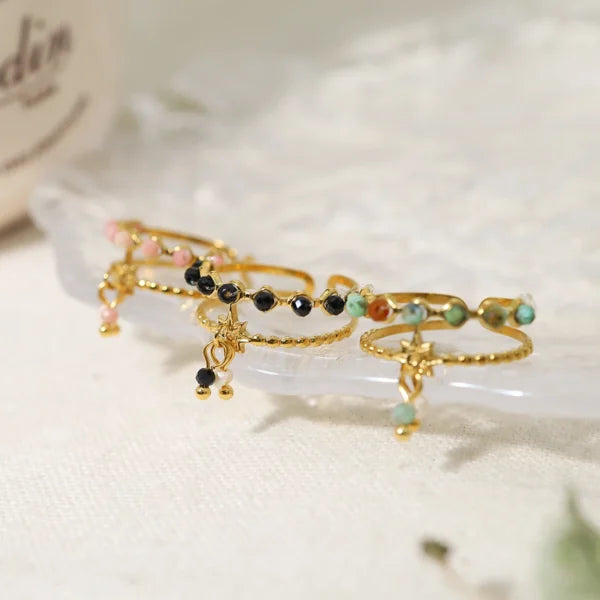 Bague Breloques Étoile Mystique Onyx et Perle