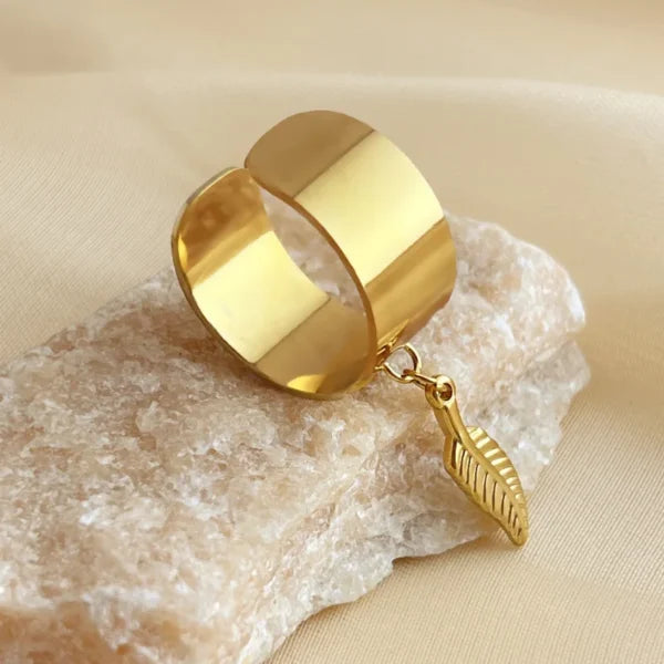 Bague Breloque Plume Dorée