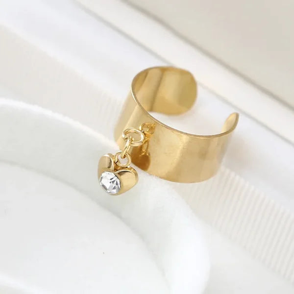 Bague Breloque Dorée avec Cœur et Cristal Étincelant
