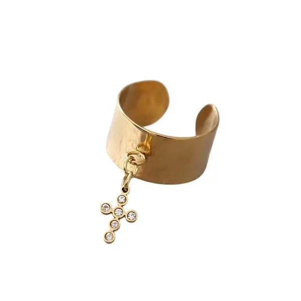 Bague Breloque Croix Dorée