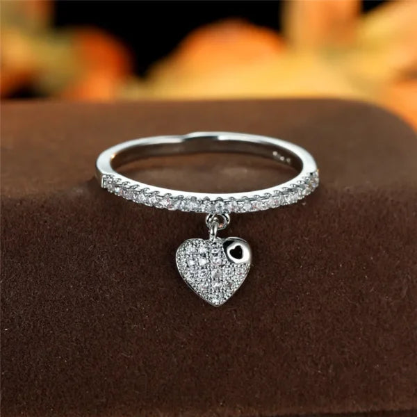 Bague Breloque Cœur Argenté Élégant