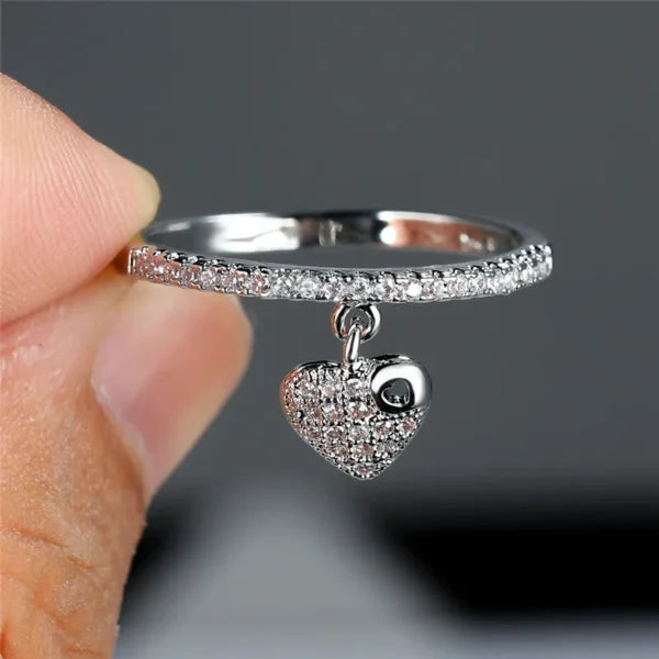 Bague Breloque Cœur Argenté Élégant