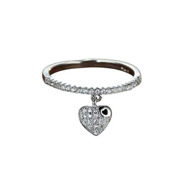 Bague Breloque Cœur Argenté Élégant