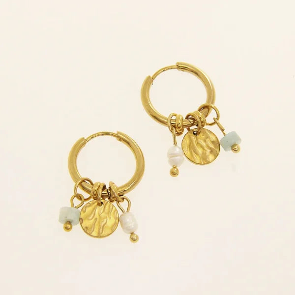 Boucles d'oreilles breloques Dorées et Nacre