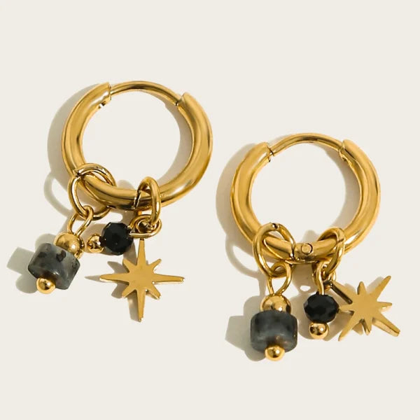 Boucles d’oreille Breloques Noires et Étoile d'Or