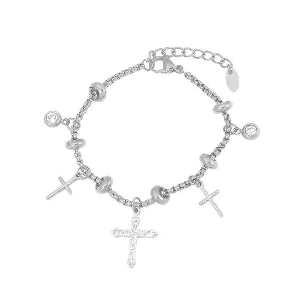Bracelet à Breloques Argenté avec Croix