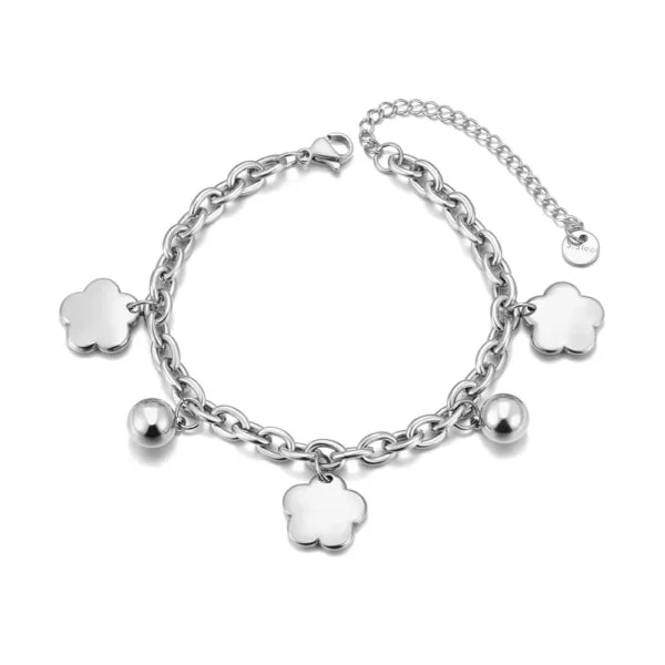 Bracelet à Breloques Argenté Trèfles et Grelots