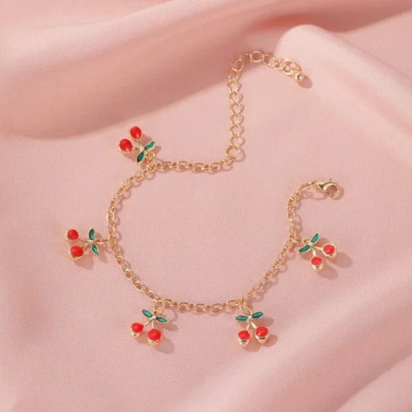 Bracelet à Breloques Cerises Dorées