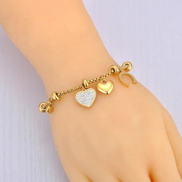 Bracelet à Breloques Doré avec Cœurs