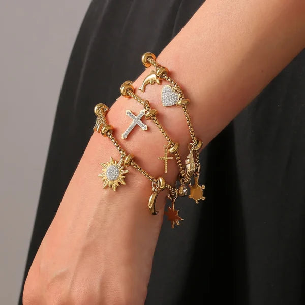 Bracelet à Breloques Doré Étoile Scintillante
