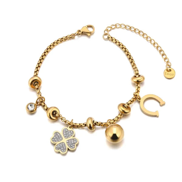 Bracelet Breloques doré avec Trèfle à 4 Feuilles