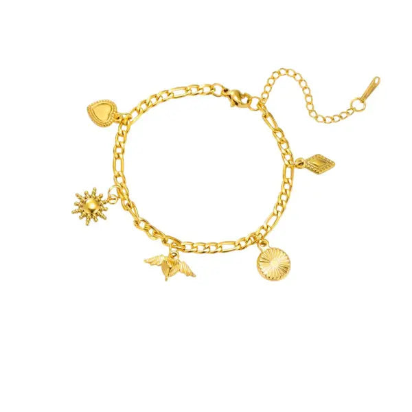 Bracelet à Breloques Doré avec Coeur Ailée