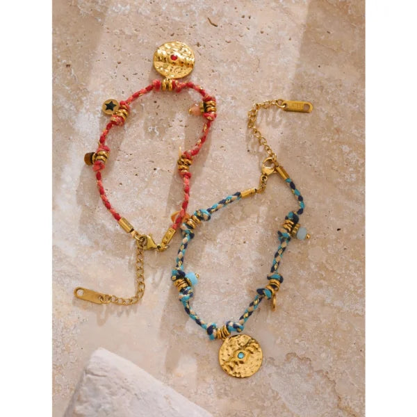 Bracelet Breloque Vintage Bleu et Doré
