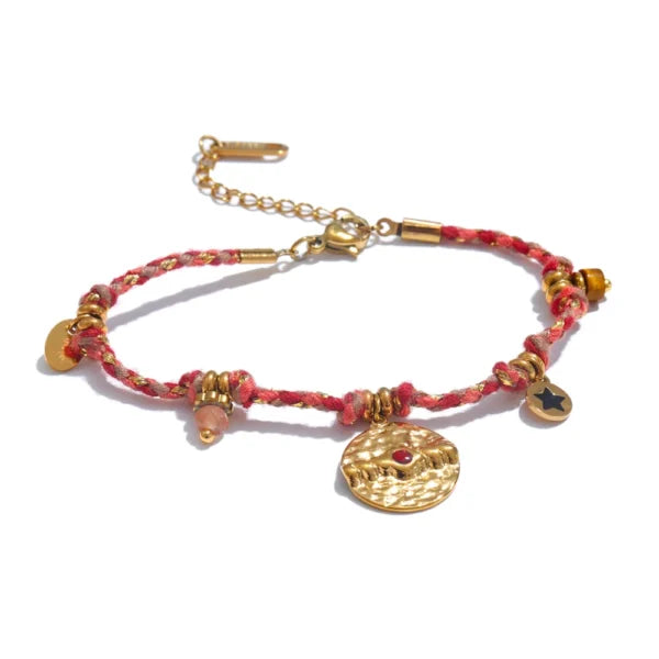 Bracelet Breloque Vintage Rouge et Doré