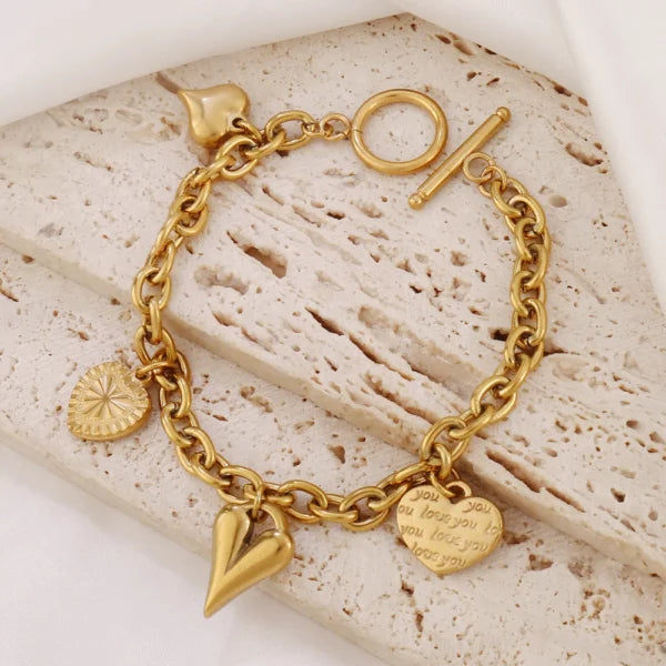 Bracelet à Breloques Coeur Doré Étoile Scintillante