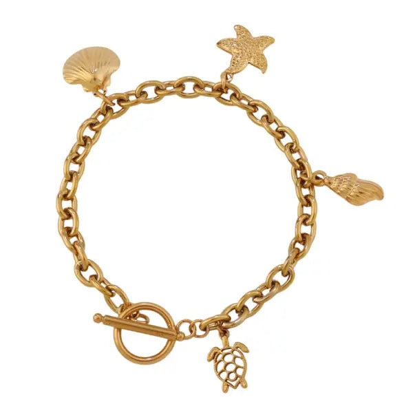 Bracelet breloques Étoile de Mer et Tortue Dorée