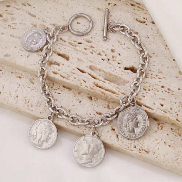 Bracelet Breloque Médaillons Argentés