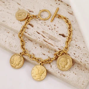 Bracelet à Breloque avec Médailles Dorées