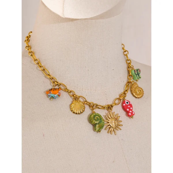 Collier à Breloques Soleil Doré et Nuances Océaniques