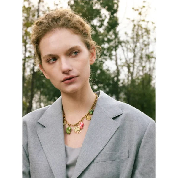 Collier à Breloques Soleil Doré et Nuances Océaniques