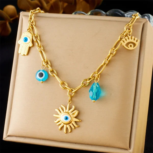 Collier Breloque avec Œil Doré et Bleu