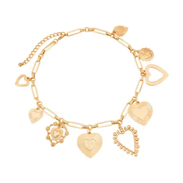 Collier à Breloques Coeurs Majestueux Dorés