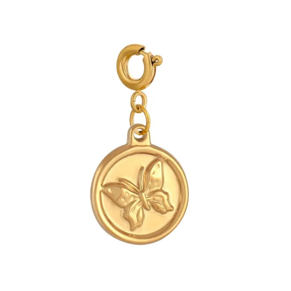 Breloque Médaille Papillon Doré