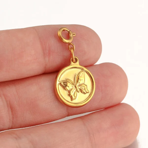 Breloque Médaille Papillon Doré