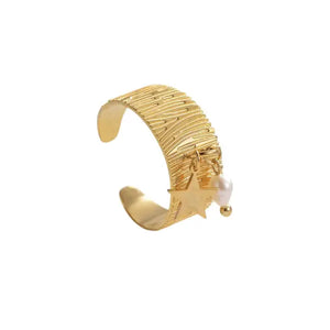 Bague Breloque Etoile Dorée et Perle Blanche