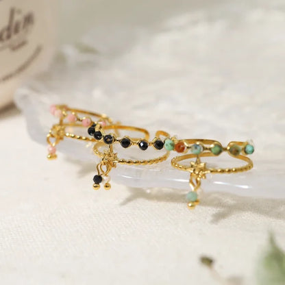 Bague Breloques Étoile Mystique Onyx et Perle