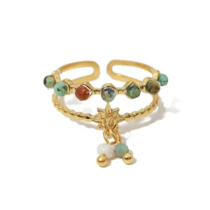 Bague à Breloques Émeraude Dorée et Nacre