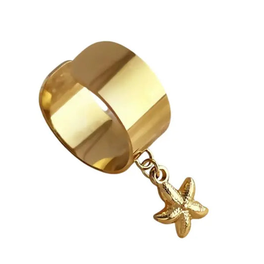 Bague Breloque Dorée avec Étoile de Mer