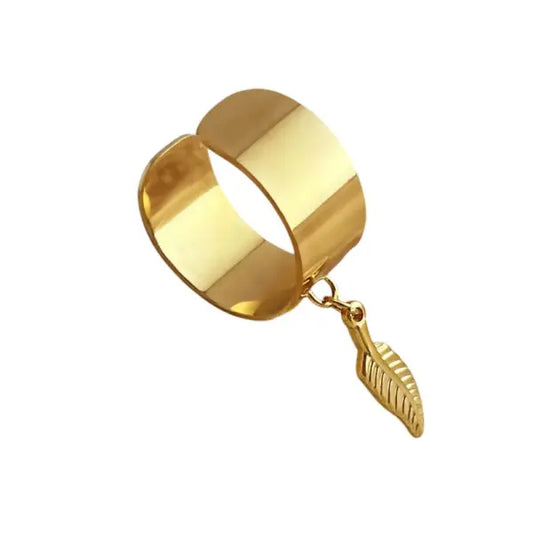 Bague Breloque Plume Dorée