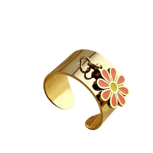 Bague Breloques Fleur Rouge et Dorée