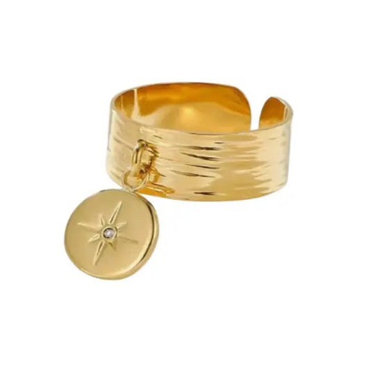 Bague Breloque Médaille Dorée et Charme Étoilé