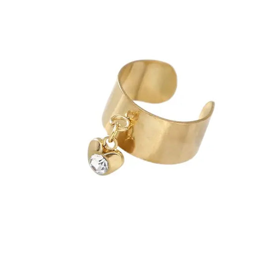 Bague Breloque Dorée avec Cœur et Cristal Étincelant