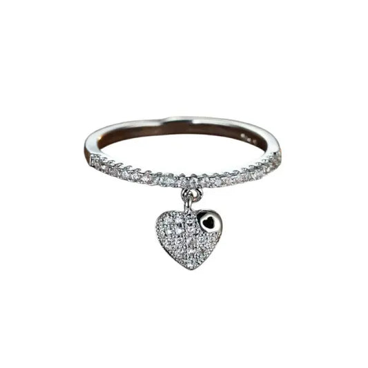 Bague Breloque Cœur Argenté Élégant