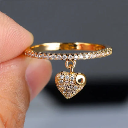 Bague Breloque Cœur Doré Élégant