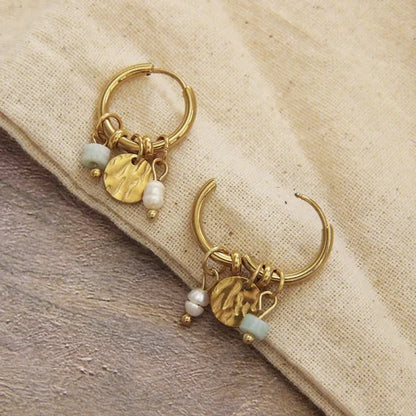 Boucles d'oreilles breloques Dorées et Nacre