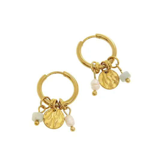 Boucles d'oreilles breloques Dorées et Nacre