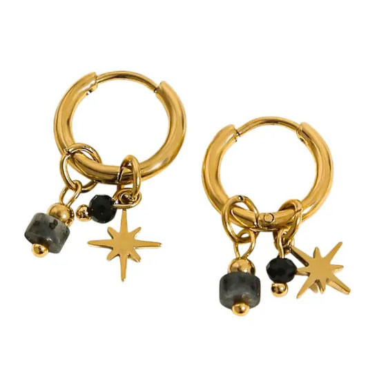 Boucles d’oreille Breloques Noires et Étoile d'Or