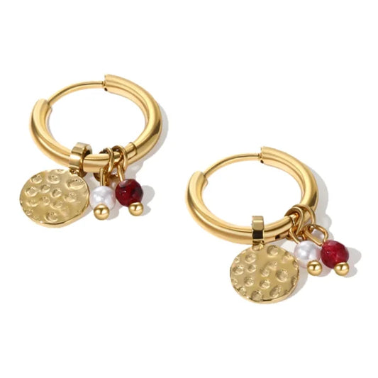 Boucles d'oreilles à breloques créoles dorées et rouges