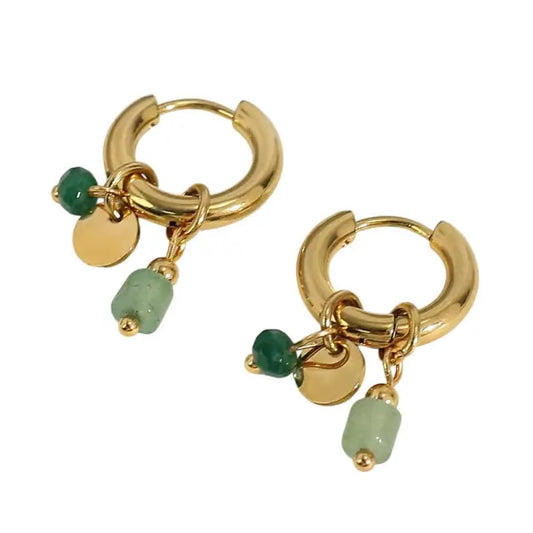 Boucles d’oreilles Créoles à breloques Vertes