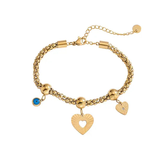Bracelet Breloque Coeurs Dorés