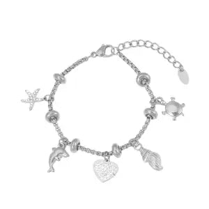 Bracelet à Breloques Argenté Dauphin et Coeur