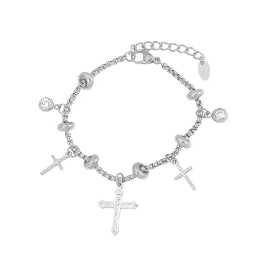 Bracelet à Breloques Argenté avec Croix