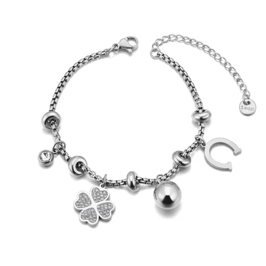 Bracelet Breloques argenté avec Trèfle à 4 Feuilles