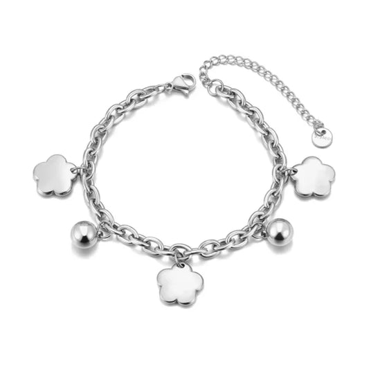 Bracelet à Breloques Argenté Trèfles et Grelots