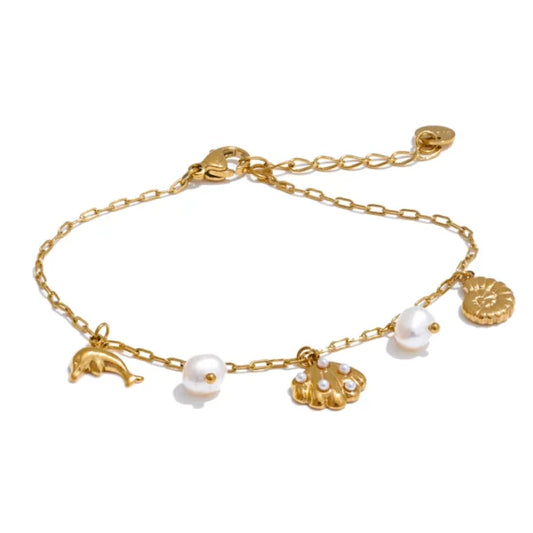 Bracelet Breloque Dauphin et Coquillage Perlé