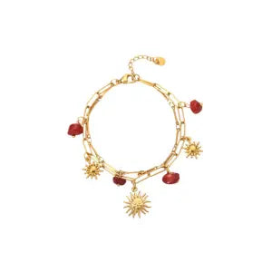 Bracelet à Breloques Soleil Doré et Grenat Étincelant